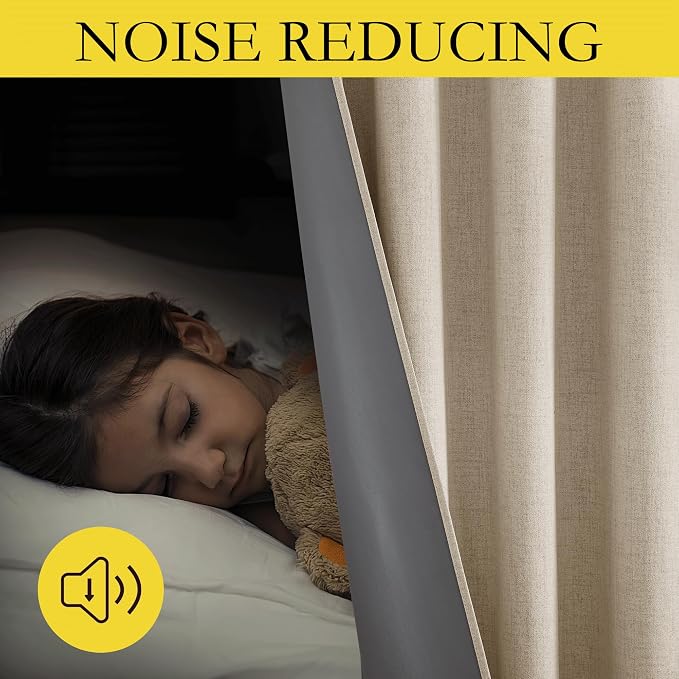 NICETOWN Cream 100% Blackout Linen Curtains 45 inch Long Burg - Image 5