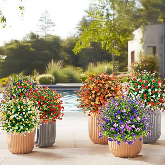 2 Pack Artificial Topiary Ball Trees Boxwood Shrubs with Spikes, UV Resistant Fake Flowers Bushes for Outdoor, Look Real Faux Plants for Porch Pathway Garden Yard Patio Halloween Decor -Purple