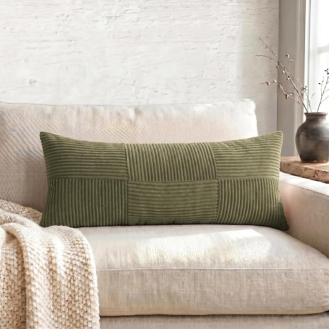 Fancy Homi Set of 2 Olive Green Boho Long Lumbar Body Decorative Throw Pillow - Image 5