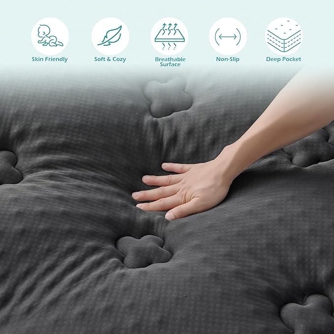 Hansleep Queen Mattress Topper Viscose Derived from Bamboo, Memory Foam Pillow Top Mattress Topper Queen with Deep Pocket, Breathable Mattress Pad for Back Pain Relief, 60" x80", Charcoal Grey