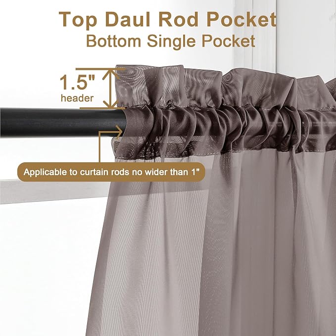 Chyhomenyc Chocolate Brown Sheer Curtains 84 Inches Long, 2 Panels | Light - Image 4
