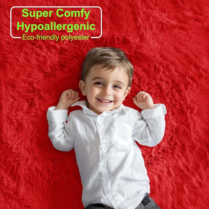 Soft Modern Red Area Rug, 4x6 Feet, Shaggy Indoor Rug - Image 3