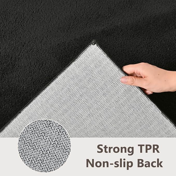 2x8 Black Solid Runner Rug Washable Non-Slip - Image 5