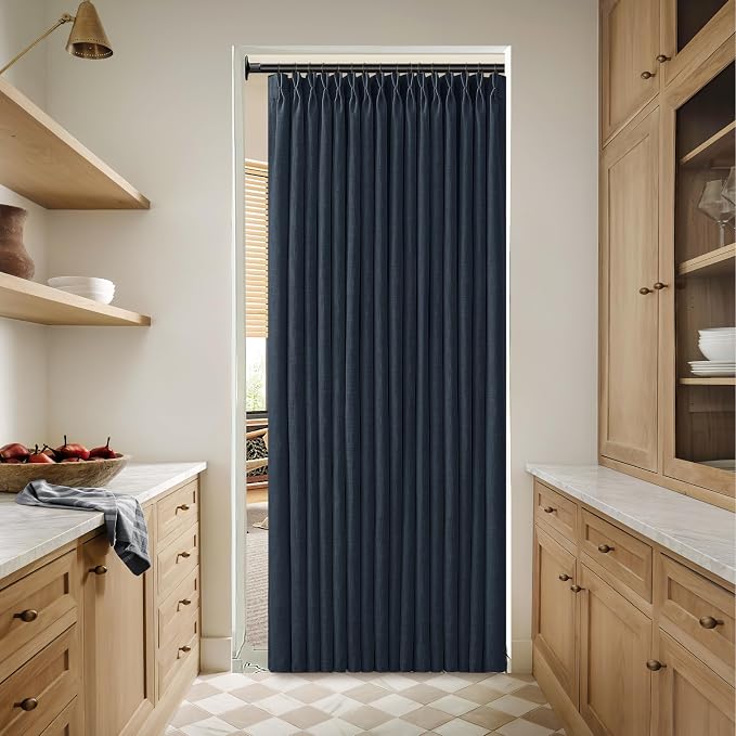 Blue Linen Pleated Light Filtering Sheer Curtains - Image 8