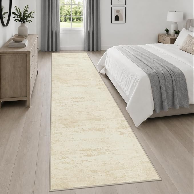 2.6x14 Washable Runner Rug:Modern Abstract Indoor Soft Carpet Beige | - Image 4