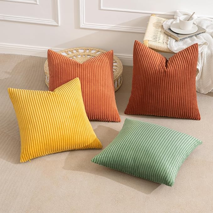 MIULEE Fall Decorative Throw Pillow Covers Yellow Rust Green 18x18 | Set of 4 - Image 4