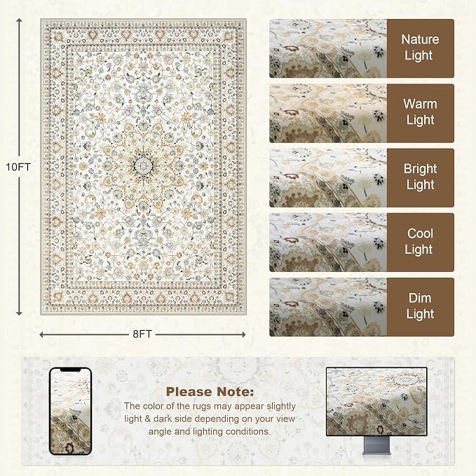 8x10 Area Rugs Living Room: Washable Vintage Rug - Image 2