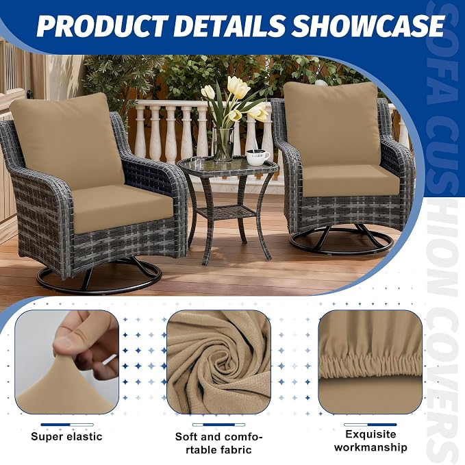 4Pcs Patio Cushion Covers, Outdoor Stretch Cushion Covers, Washable | Stretch - Image 3