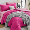 HEVUMYI Hot Pink & Baby Pink Full Comforter Set - 7-Piece All Season Bed in a Bag Full, Ultra Soft Bedding Set with Comforter, Flat Sheet, Fitted Sheet, Pillowcases, Pillow Shams