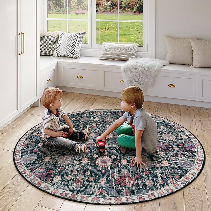 Lahome Moroccan Round Area Rugs, Washable Small Round Rug 3ft Non-Slip | - Image 6