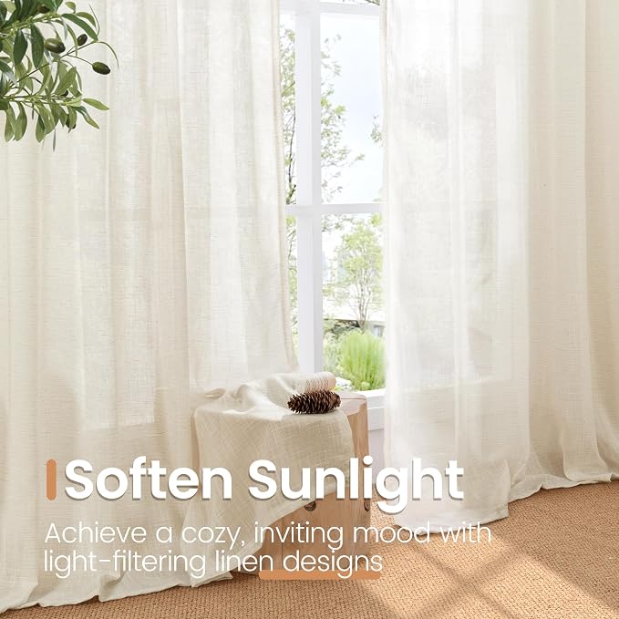 BGment Beige Semi Sheer Linen Curtains 45 Inch Length - Image 4