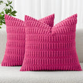 MIULEE Corduroy Decorative Throw Pillow Covers 18x18 Hot Pink Pack of 2 | Soft by MIULEE