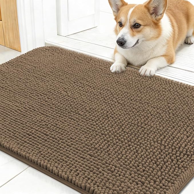 OLANLY Dog Door Mat for Muddy Paws 30x17, Super Absorbent Chenille Mud Mat | Tan by OLANLY