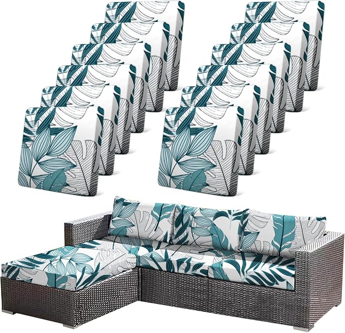 CALBODE 12Pcs Stretch Patio Cushion Cover Outdoor Cushion Cover Replacement by CALBODE
