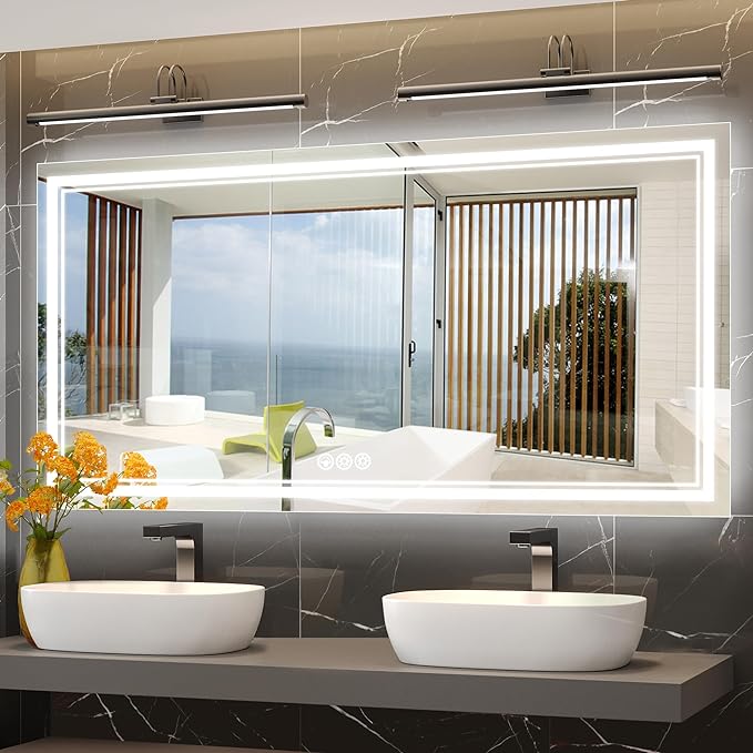 84x40 Inch Led Mirror for Bathroom with Front Light and Backlit, Dimmable Anti Fog Wall Bathroom Mirror with Led Lights, Water Proof, Decor Vanity Mirror