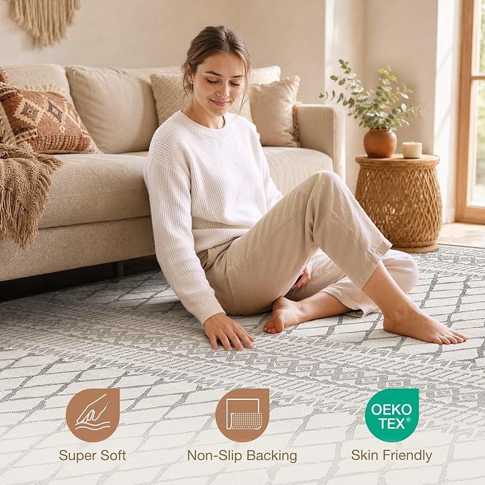 cotiled Boho 9x12 Area Rug for Living Room: Large Moroccan Washable Rug | Solve - Image 3