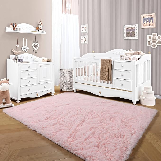 Pink Area Rugs for Living Room Girls Bedroom, 5x8 Fluffy Bedside Throw Rug - Image 8