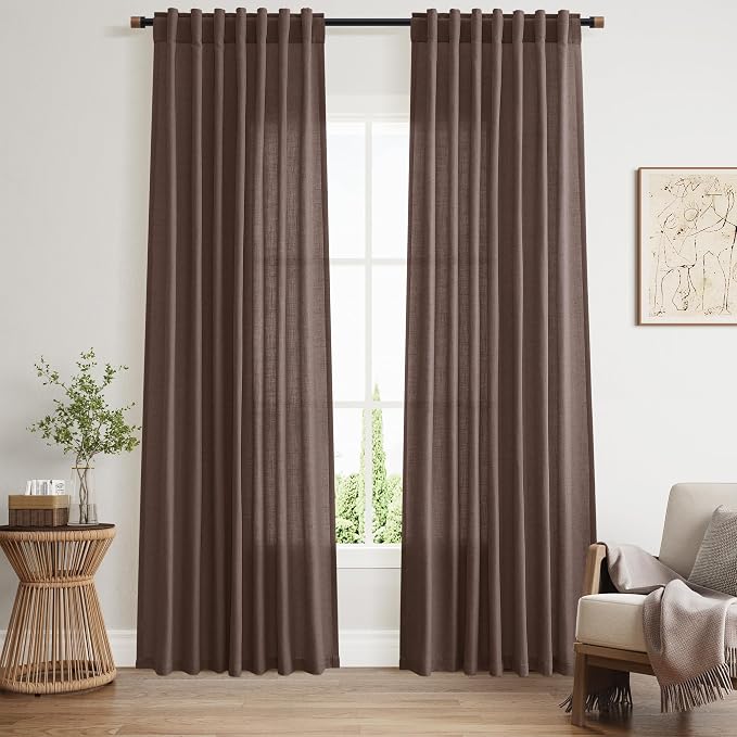 Cappuccino Linen Curtains 84 Inch Length 2 Panels Set by Nanspring