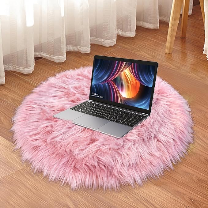 Pink Round Rug for Girls Bedroom, Fluffy Circle Rug 2 2 Feet for Kids Room - Image 7