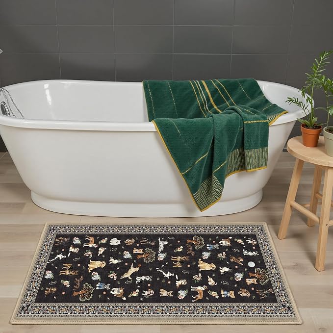 Black Hallway Runner Rug 2x4 for Bedroom Kitchen | Ultra-Thin; Boho Style; Low - Image 2