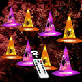 Twinkle Star 8 Pcs Lighted Hanging Witch Hats, Halloween Decorations Lighted Witch Hats with Remote Control String Lights, Battery Powered with 8 Lighting Modes for Garden, Yard, Tree