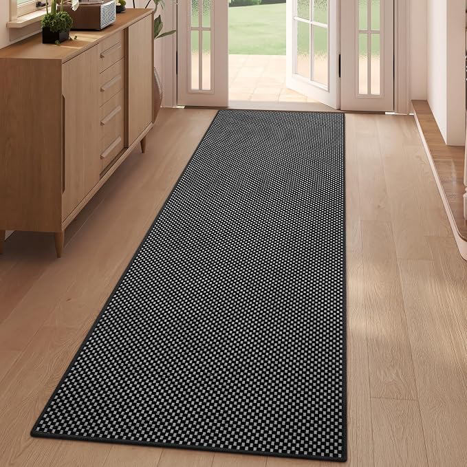 Kitchen Runner Rug Mat Non Slip Hallway Runner Washable Black 2x6 ft | Boho - Image 3