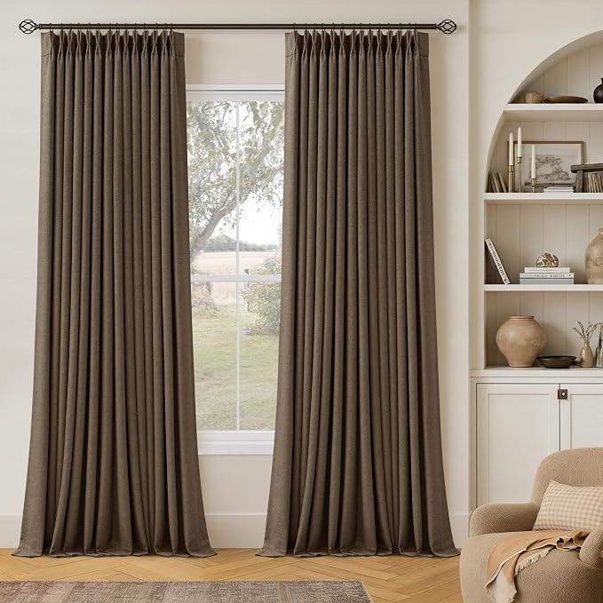 Dutch Cocoa 105 Inch Long Thick Linen Pinch Pleated 100% Blackout Curtains | by Twodrapes