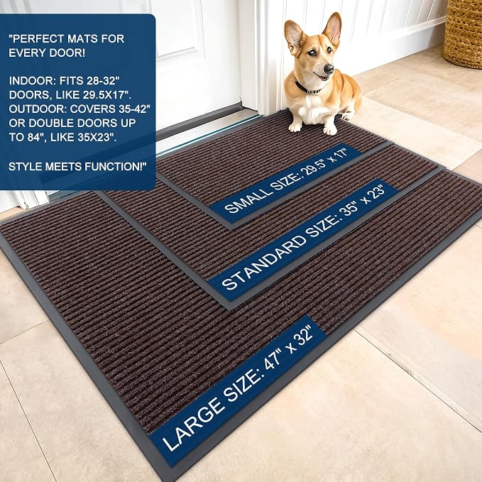 OLANLY 2-Pack Front Door Mats 71x23, Waterproof Heavy-Duty Doormats | Tan - Image 2