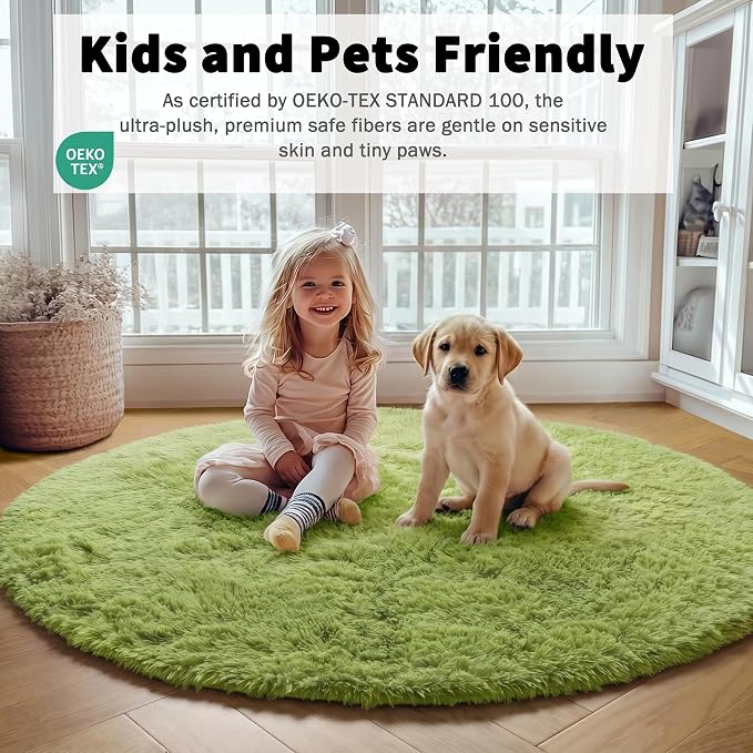 Grass Green Round Area Rug 4ft, Soft Bedroom Circle Rugs Floor Mat - Image 3
