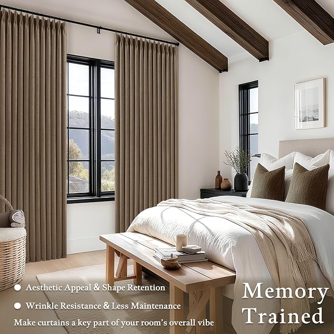 Latte Dual Layer Blackout 102 Inch Length Curtains 2 Panels Pinch Pleated | - Image 7