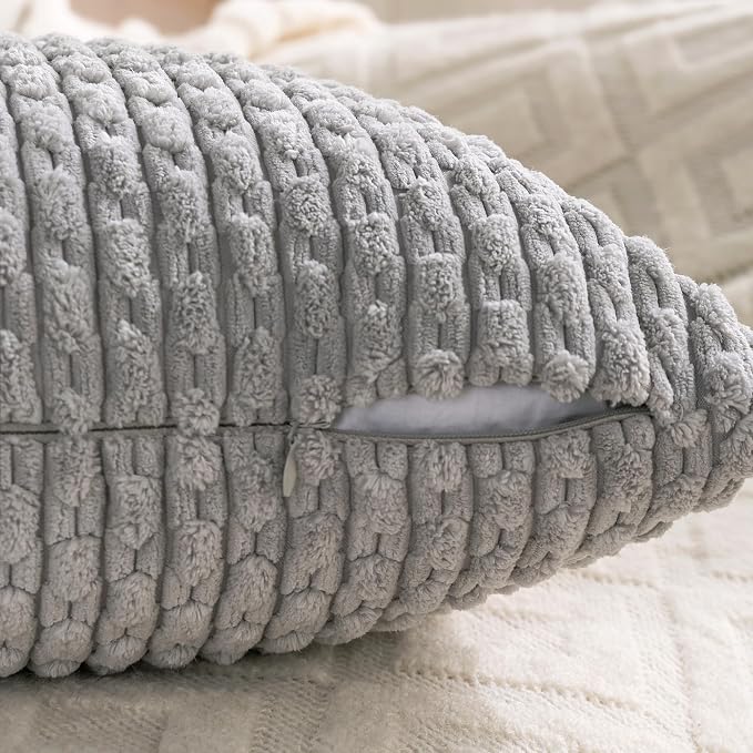 Set of 4 Grey Decorative Throw Pillow Covers 16x16 Inch Corduroy Pillow Covers - Image 4