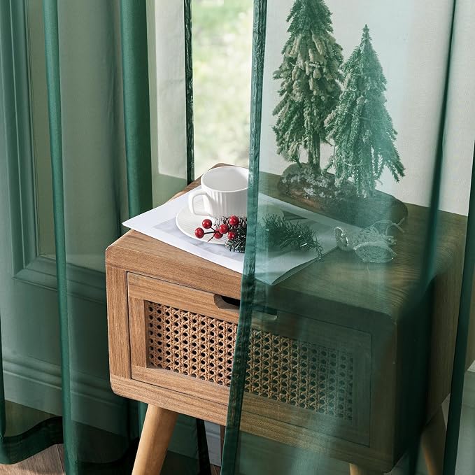MIULEE Hunter Green Sheer Curtains 54 X 90 Inches, 2 Panels | Solid Color - Image 5