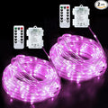 JMEXSUSS 2 Pack Pink Battery Operated Lights Outdoor Waterproof, Each 33ft 100 LED Rope Lights Battery Powered String Lights, 8 Modes Pink Fairy Lights for Valentines Party Garden Decoration