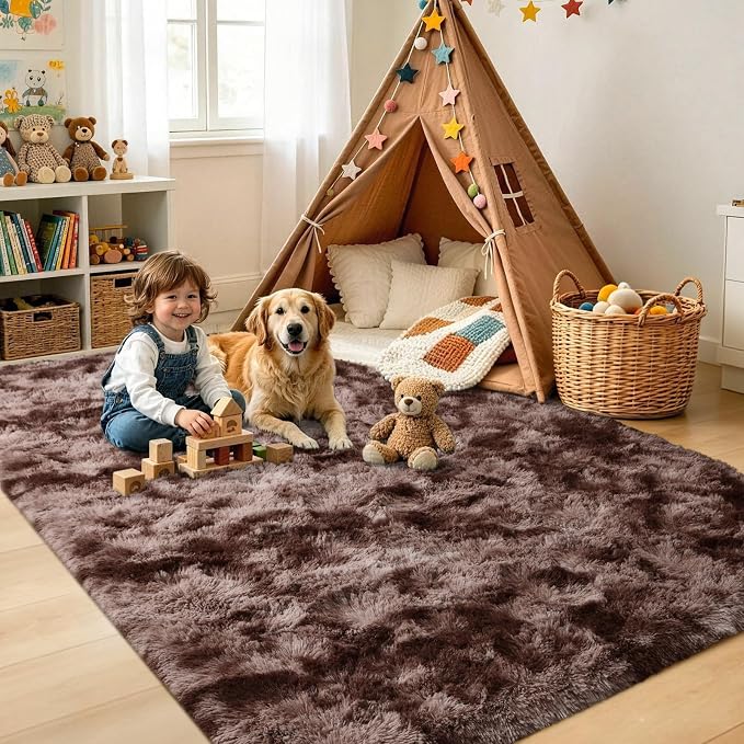 6x9 Large Tie-Dyed Brown Fluffy Area Rug Non-Slip - Image 4