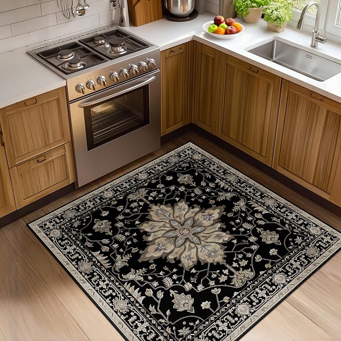 RELEANY Washable Area Rug, Square 4'x4', Water Repellent, Pet Friendly by RELEANY