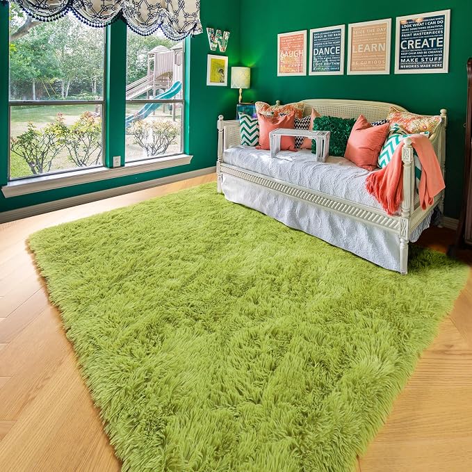 Amdrebio Grass Green Furry Area Rug 5x8 - Image 8