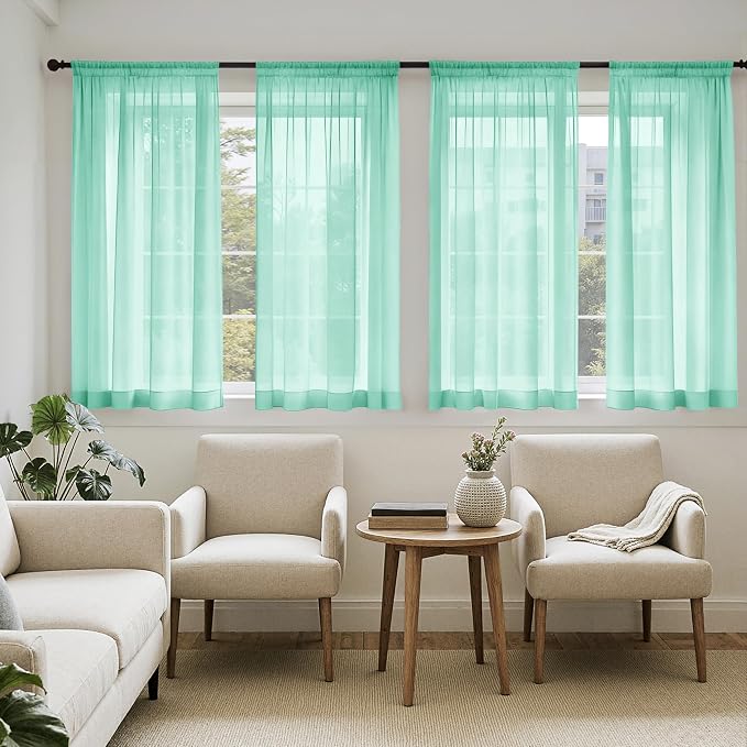 MIULEE Aqua Sheer Curtains 63 Inches Long 4 Panels 42 x 63 Inches | Light by MIULEE