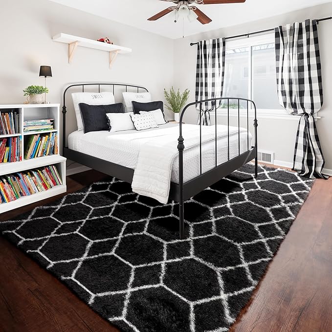 8x10 Area Rugs for Living Room, Fluffy Black and White Bedroom Modern Rug | - Image 7