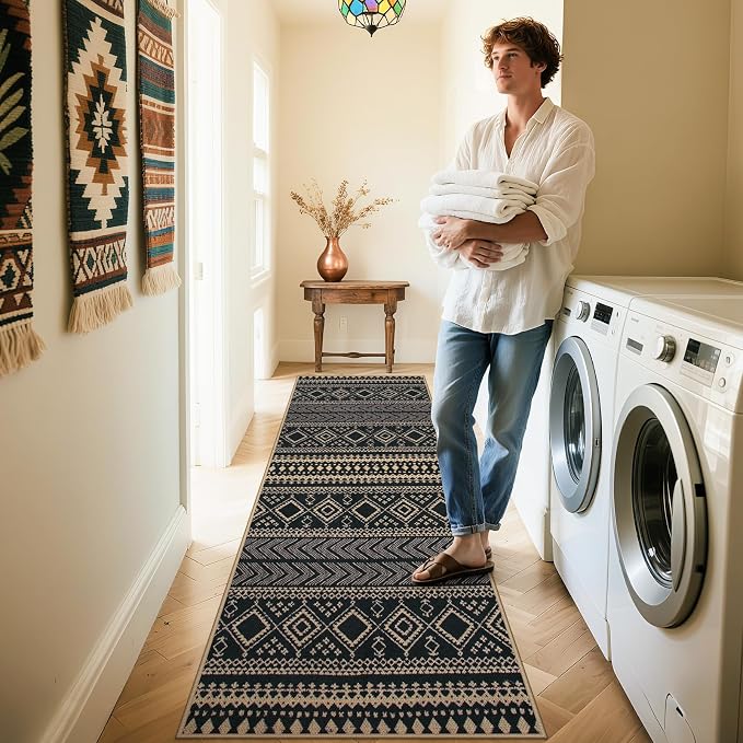 Lahome Boho Kitchen Runner Rug, 2x8 Easy Jute Laundry Room Rug | Black - Image 7