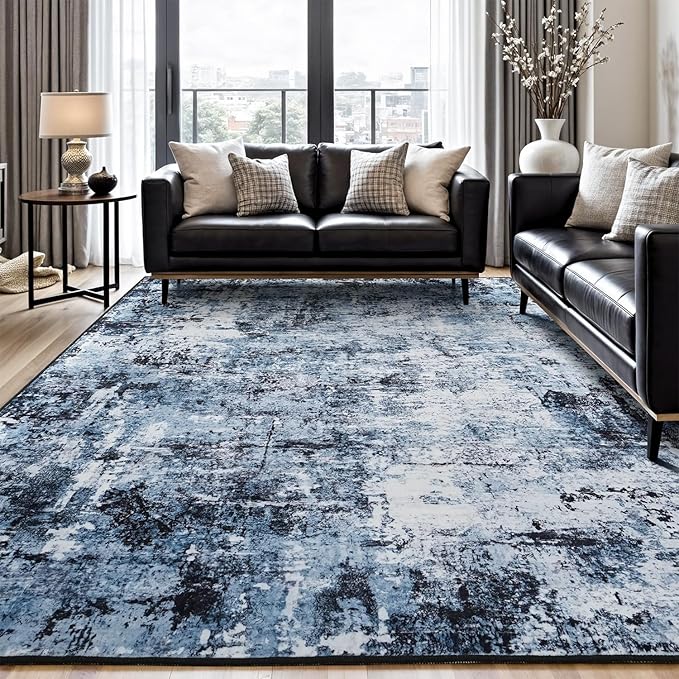 Rugflix 10x14 Area Rugs for Living Room, Washable Navy Blue Dark Large Rug | by RugflixAreaRugs