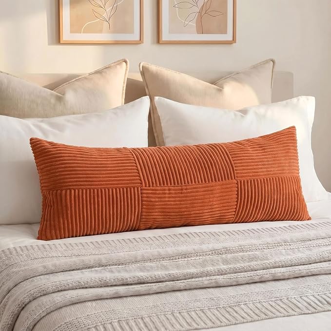 Fancy Homi Set of 2 Burnt Orange Boho Long Lumbar Body Decorative Throw Pillow - Image 7