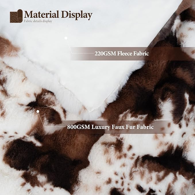 Cow Print Blanket for Couch, Faux Fur Throw Blanket, Super Heavy Warm Cozy - Image 2