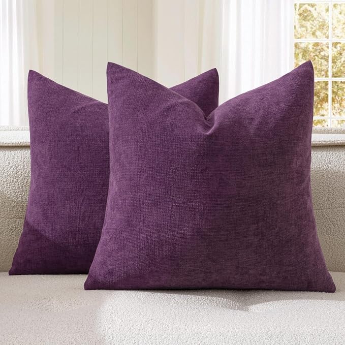 MIULEE Plum Purple Chenille Couch Throw Pillow Covers, 18x18 | Set of 2 by MIULEE