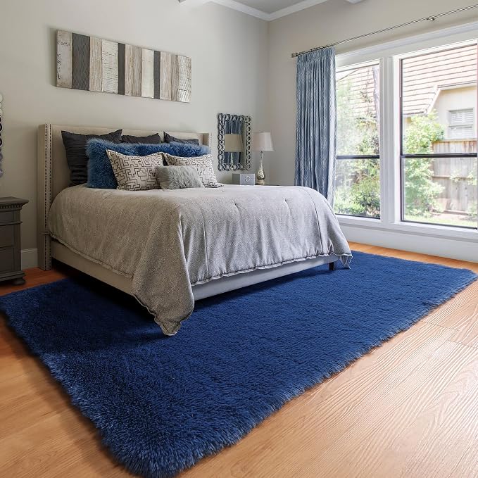 Navy Blue Area Rugs for Living Room Bedroom, 5x8 Fluffy Bedside Rug, Soft Plush - Image 5
