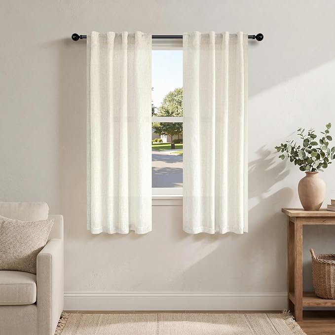 Pitalk Linen Semi Sheer Curtains 63 Inch Length 2 Panels Light Filtering by Pitalk