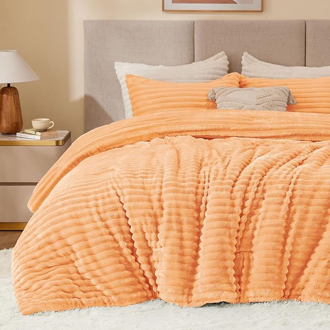 BEDELITE Fleece California King Comforter Set -Super Soft & Warm Fluffy Coral Bedding, Luxury Fuzzy Heavy Bed Set for Winter with 2 Pillow Cases