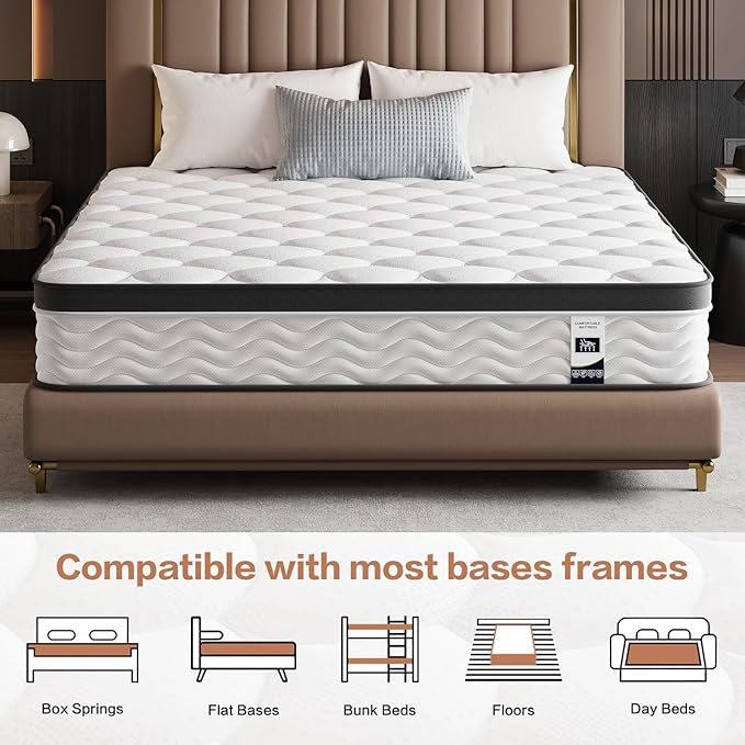 Full Size Mattress,12 Inch Full Mattress,Cooling Gel Memory Foam & Pocket Springs for Back Pain Relief,Pressure Relief & Motion Isolation,CertiPUR-US Certified,Medium Firm,54"x75"