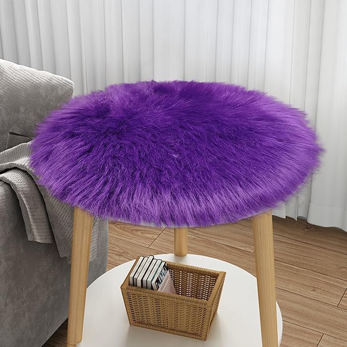 Faux Sheepskin Round Fluffy Rug Small 2ft Furry Purple Fur Circle Rugs - Image 5