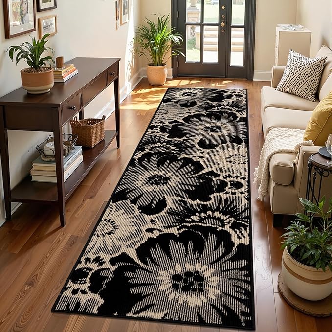 Findosom Hallway Runner Rug 2x7, Non Slip High-Low Textured Floral Washable by Findosom