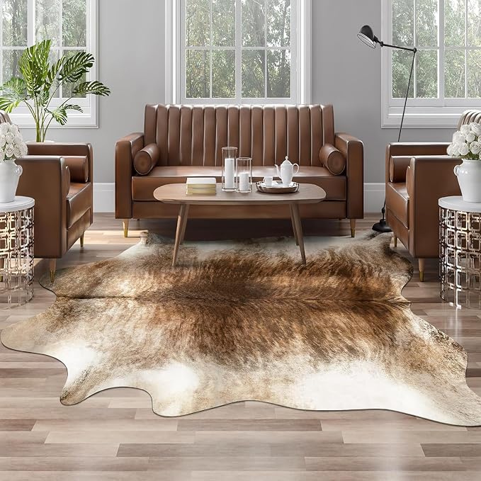 Western Faux Cowhide Rug, Animal Cow Hide Rug, 3 x 4 Ft Brownish | Premium by AROGANAREARUG
